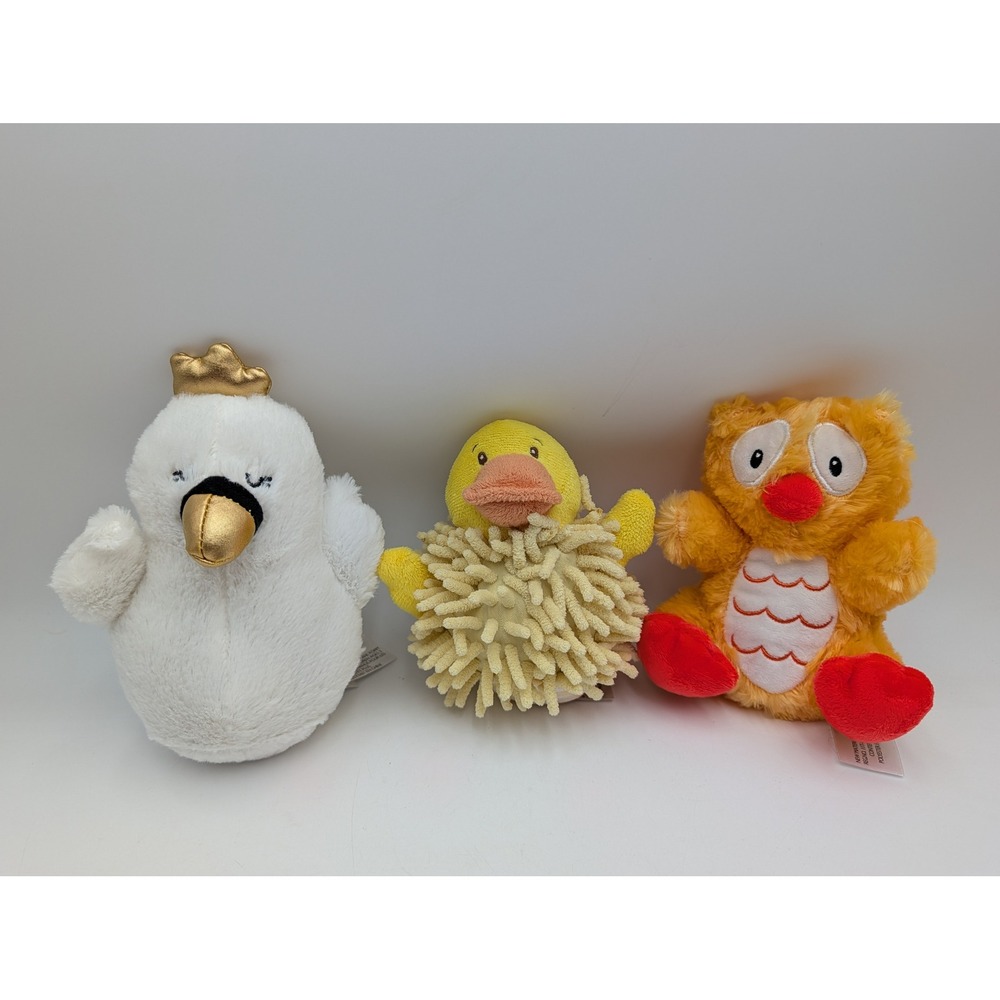 Animal Adventure Plush Lot White Swan Gold Crown Yellow Duck Orange Owl